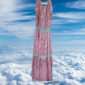 Bell By Alicia Bell Maxi Dress Pink Blue Silk Cotton Size Small Sleeveless